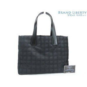 Chanel Travel Line Tote Bag Shoulder Black Nylon Leather